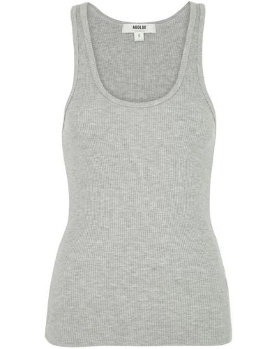 Agolde Bianca Ribbed Stretch-Jersey Tank - Gray