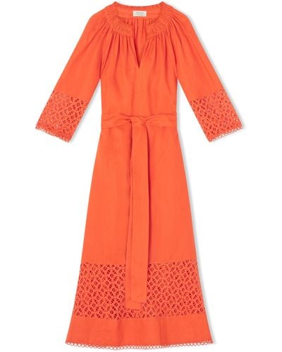 Jigsaw Lillia Broderie Midi Dress - Orange
