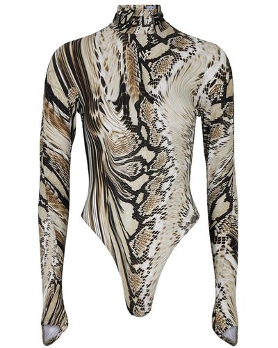Mugler Python-print Stretch-jersey Bodysuit - Grey