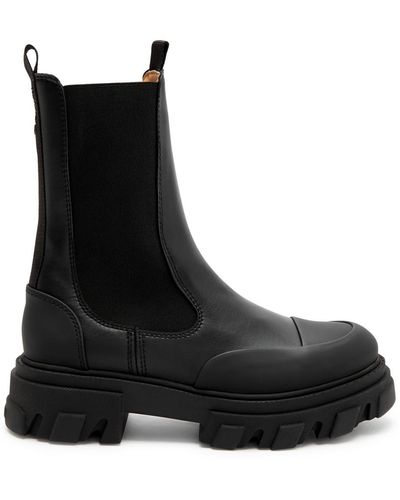 Ganni Mid-calf Leather Boots - Black