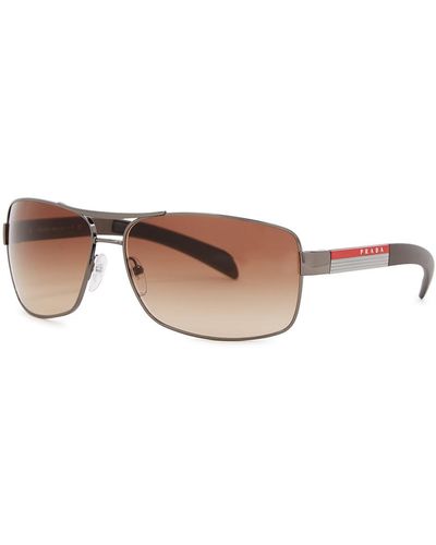 Prada Linea Rossa Rectangle Sunglasses, Metal, Designer-Engraved Graduated Lenses, Matte Acetate Tips - Brown
