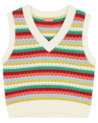 Kitri Winona Striped Crochet-knit Vest - Grey