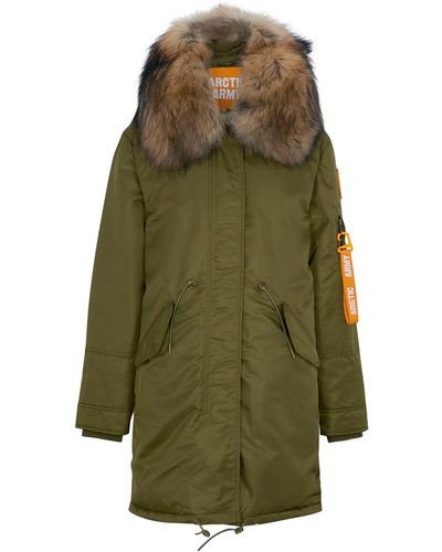 ARCTIC ARMY Army Green Fur-trimmed Padded Shell Parka