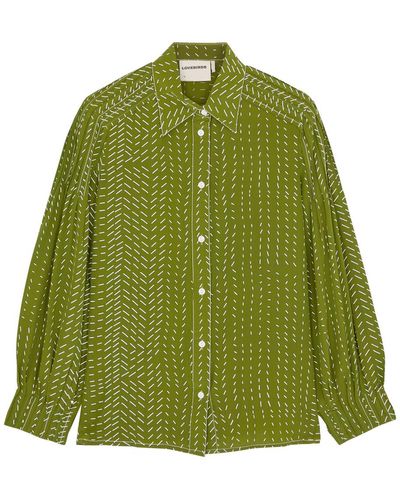 LOVEBIRDS Printed Silk Shirt - Green
