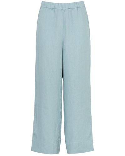 Eileen Fisher Wide-Leg Linen Trousers - Blue