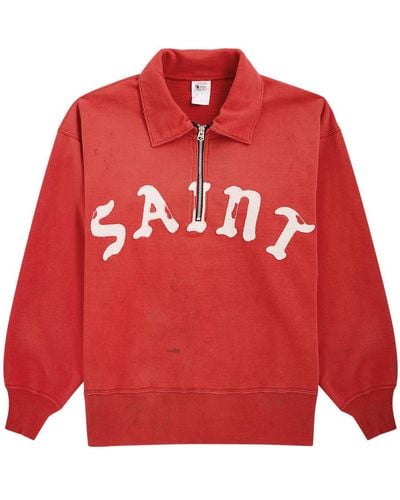 SAINT Mxxxxxx Saint Logo Half-Zip Cotton Sweatshirt - Red
