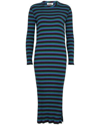 YMC Raindrops Striped Jersey Midi Dress - Blue