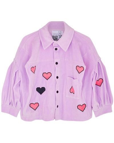 Natasha Zinko Lilac Heart-embroidered Velour Overshirt - Purple