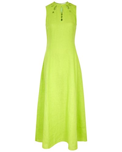 Three Graces London Edith Cut-out Linen Midi Dress - Green
