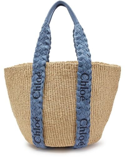 Chloé Woody Large Woven Raffia Tote - Blue