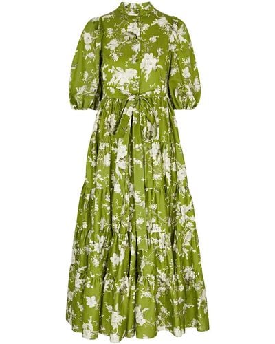 Erdem Dalia Floral-print Cotton Midi Dress - Green