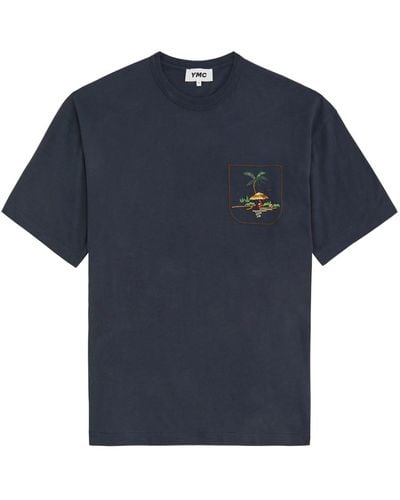 YMC Triple Embroidered Cotton T-Shirt - Blue