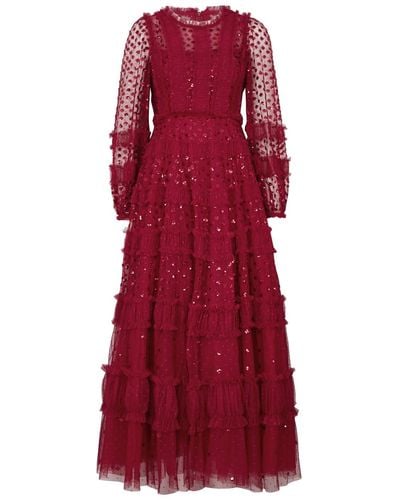 Needle & Thread Candice Ruffled Tulle Gown - Red