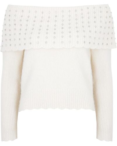Needle & Thread Crystal-Embellished Alpaca-Blend Sweater - White