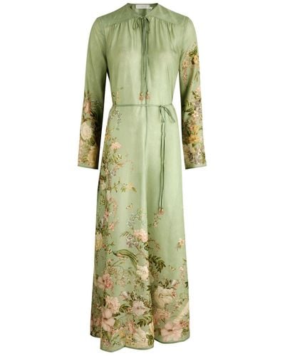Zimmermann Waverly Floral-Print Silk Maxi Dress - Green
