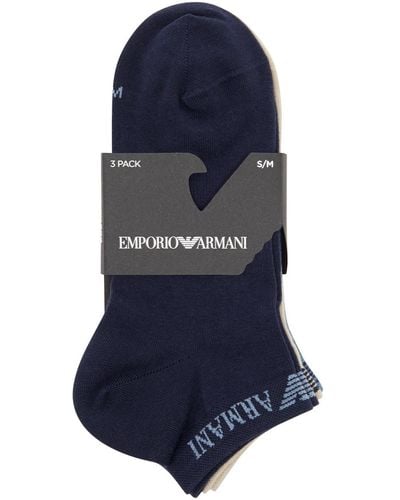 Emporio Armani Logo-intarsia Cotton-blend Trainer Socks - Blue