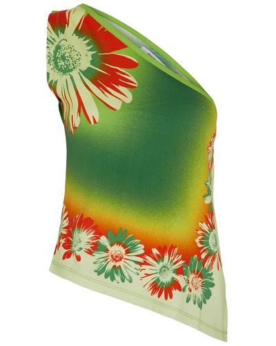 GIMAGUAS Printed One-shoulder Cotton Top - Green