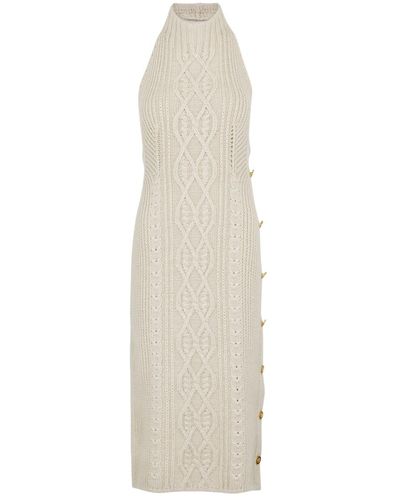 Palm Angels Open-back Cable-knit Midi Dress - White