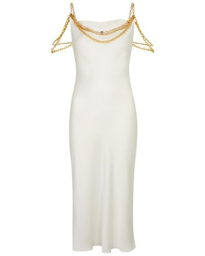 Rabanne Chain-Embellished Satin Midi Slip Dress - White