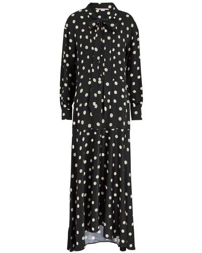 Stella McCartney Polka-Dot Printed Satin Maxi Dress - Black