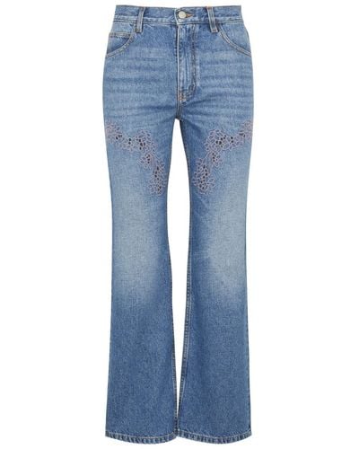 Chloé Cut-Out Embroidered Bootcut Jeans - Blue