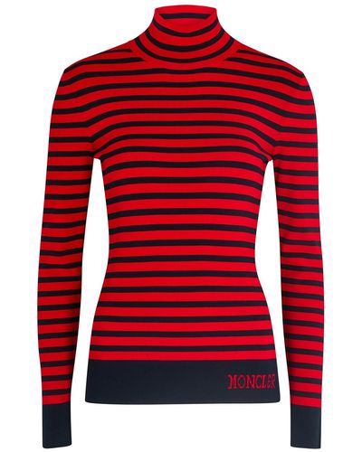 Moncler Lupetto Striped Stretch-Knit Top - Red