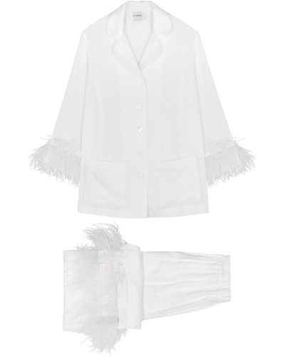 Sleeper Party Feather-Trimmed Pajama Set - White