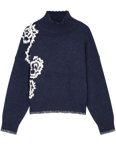 Merlette Lulea Embroidered Wool-Blend Sweater - Blue