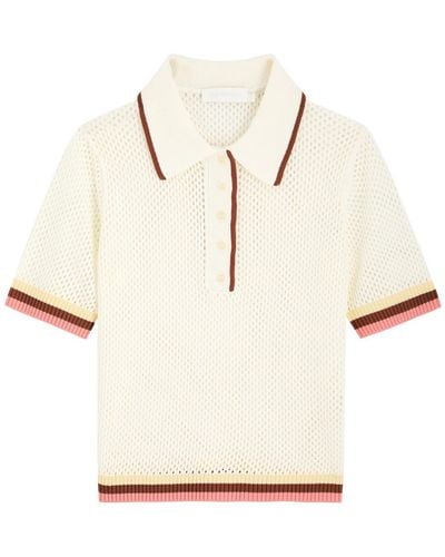 Zimmermann Golden Open-Knit Polo Shirt - Natural