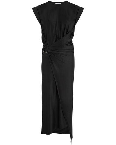 Rabanne Asymmetric Satin-Jersey Midi Dress - Black