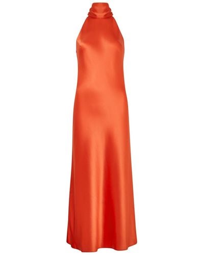 Galvan London Sienna Halterneck Satin Midi Dress - Orange