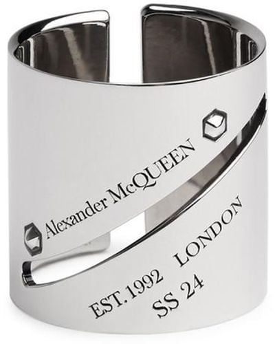 Alexander McQueen Identity Tag Engraved Ring - White