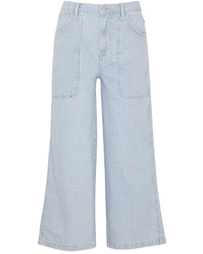 Free People Piper Striped Cropped Wide-leg Jeans - Blue