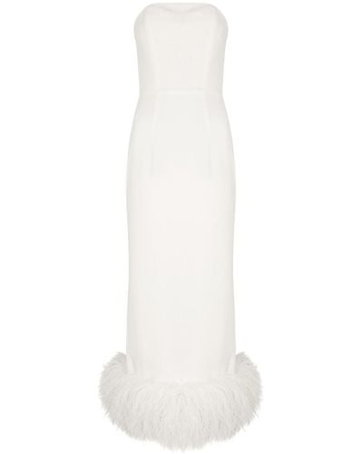 16Arlington Minelli Feather-Trimmed Midi Dress - White