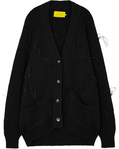Marques'Almeida Feather-embellished Cotton Cardigan - Black