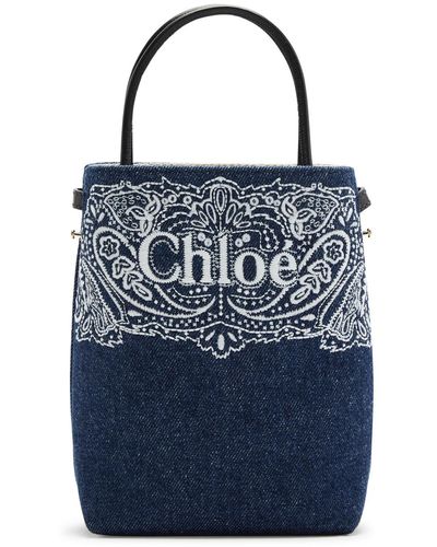 Chloé Sense Embroidered Bucket Bag - Blue