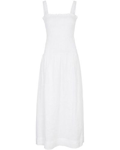 Faithfull The Brand Messina Smocked Linen Maxi Dress - White