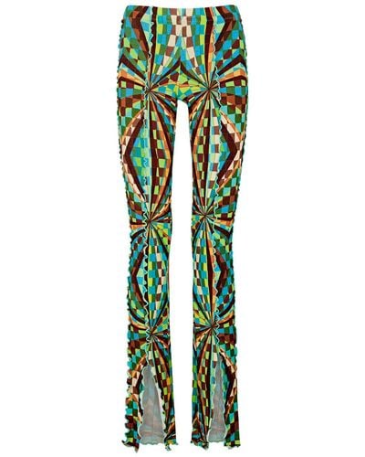 Siedres Printed Flared-Leg Stretch-Jersey Trousers - Green