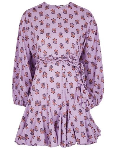 RHODE Ella Floral-print Cotton Mini Dress - Purple