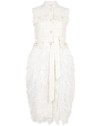 Huishan Zhang Wyatt Embellished Tweed Midi Dress - White