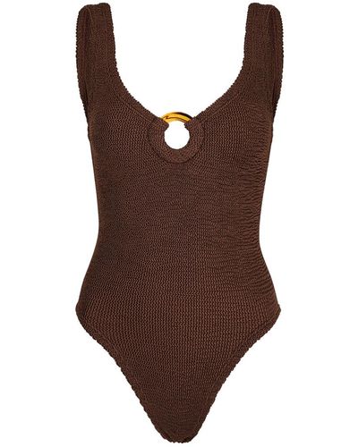 Hunza G Celine Cut-Out Seersucker Swimsuit - Brown