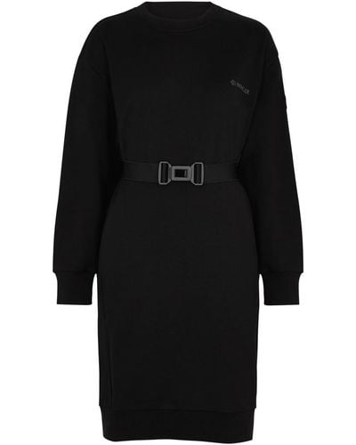 Moncler Belted Logo Cotton Sweater Dress - Black