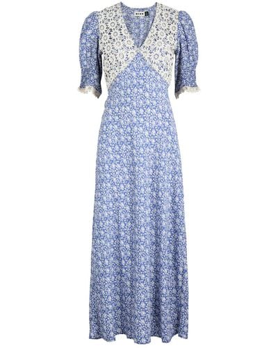 RIXO London Olga Lace-Trimmed Floral-Print Maxi Dress - Blue