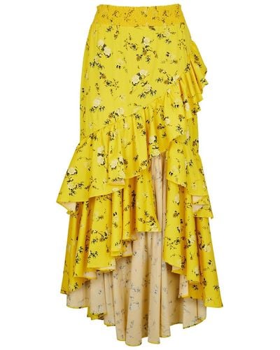 Alice + Olivia Cristina Floral-Print Stretch-Cotton Skirt - Yellow