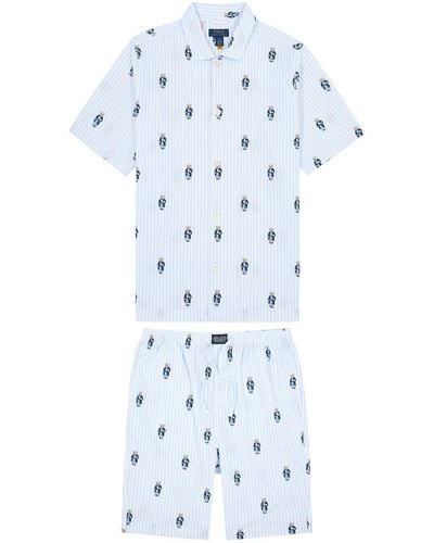 Polo Ralph Lauren Striped Bear-Print Cotton Pyjama Set - Blue
