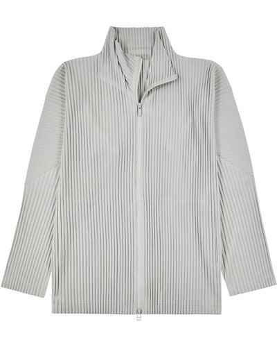 Issey Miyake Homme Plissé Pleated High-Neck Jersey Jacket - Gray