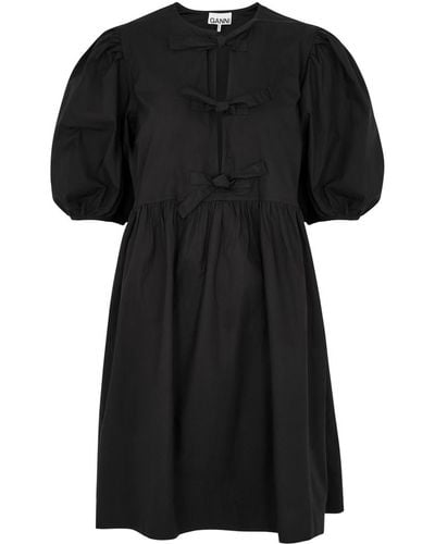Ganni Cotton-Poplin Mini Dress - Black