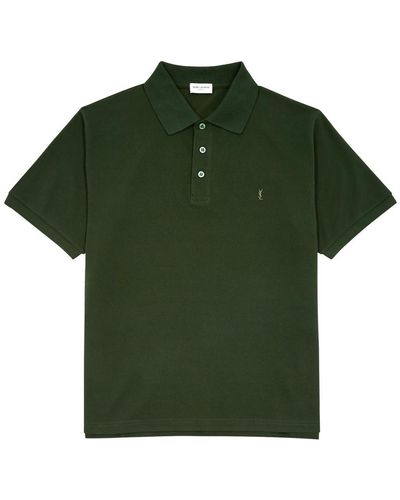 Saint Laurent Logo Piqué Cotton-blend Polo Shirt - Green