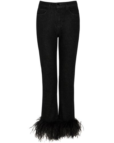 16Arlington Feather-Trimmed Slim-Leg Jeans - Black