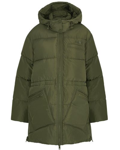 Ganni Army Green Quilted Shell Coat